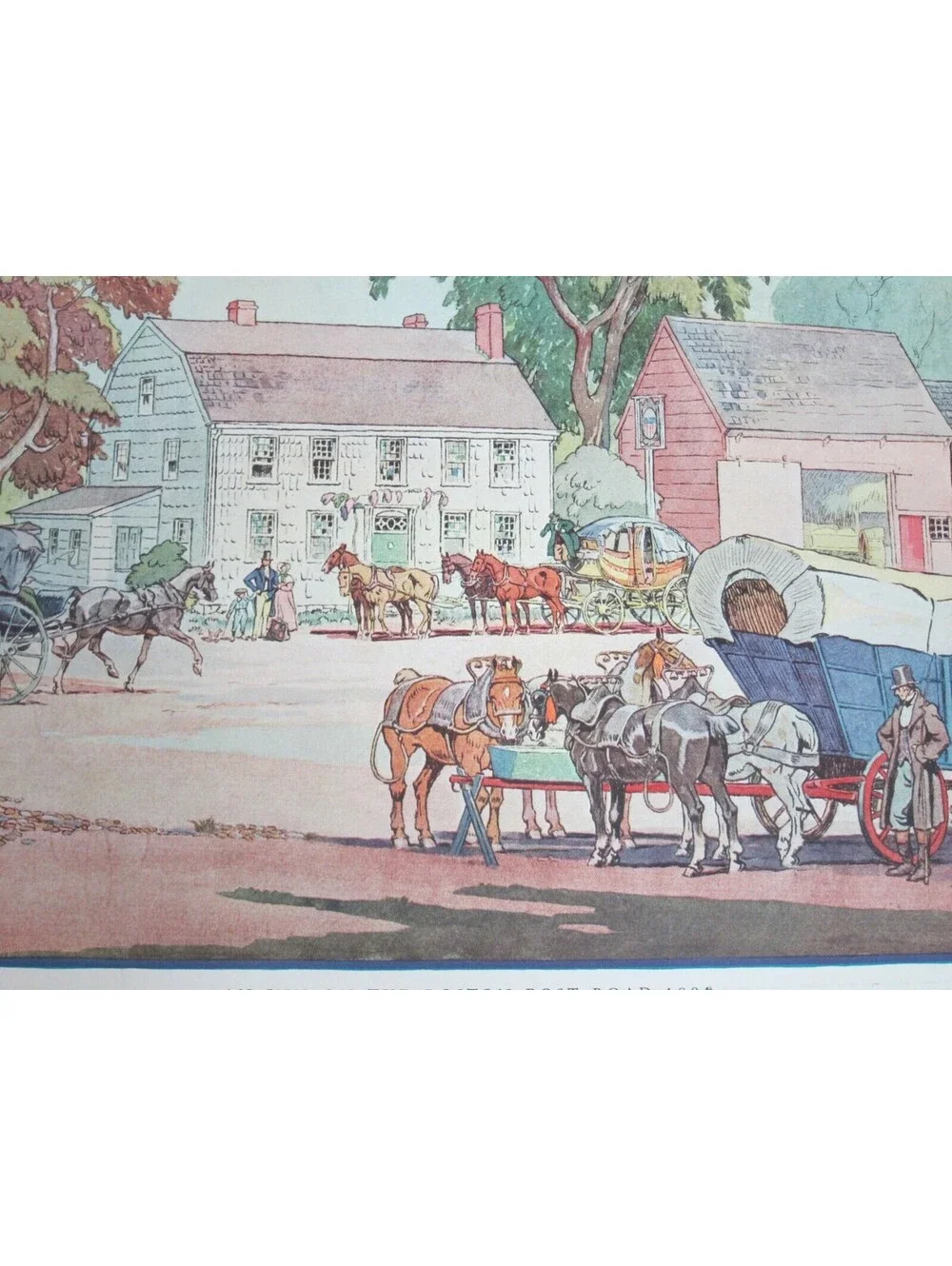 Antique Edward Penfield Color Litho Art Print 9 x 12 INN ON THE BOSTON POST 1804